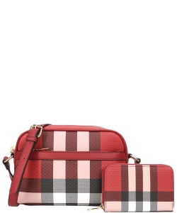 2in1 Plaid Zipper Crossbody with Wallet Set LM-8907-A WINE